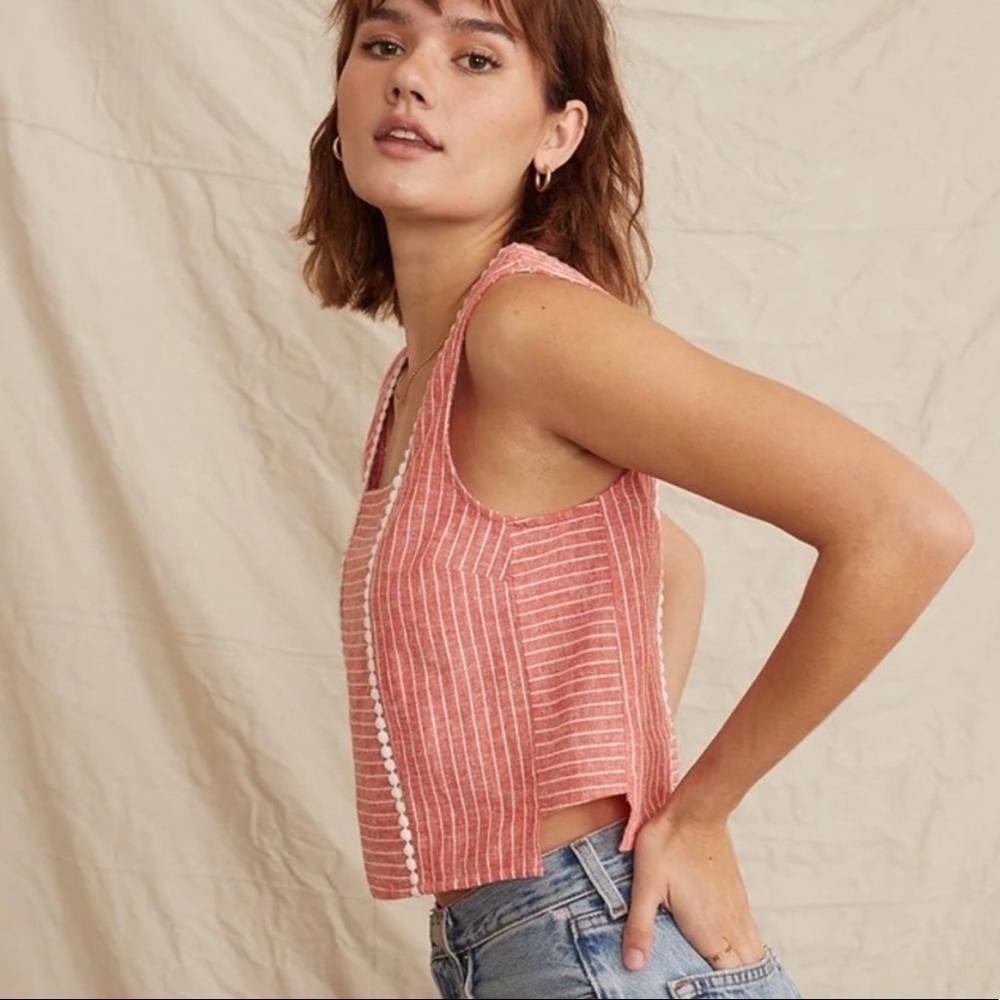 Marine Layer Stella red stripe linen blend crop tank size X-Large - Picture 2 of 6